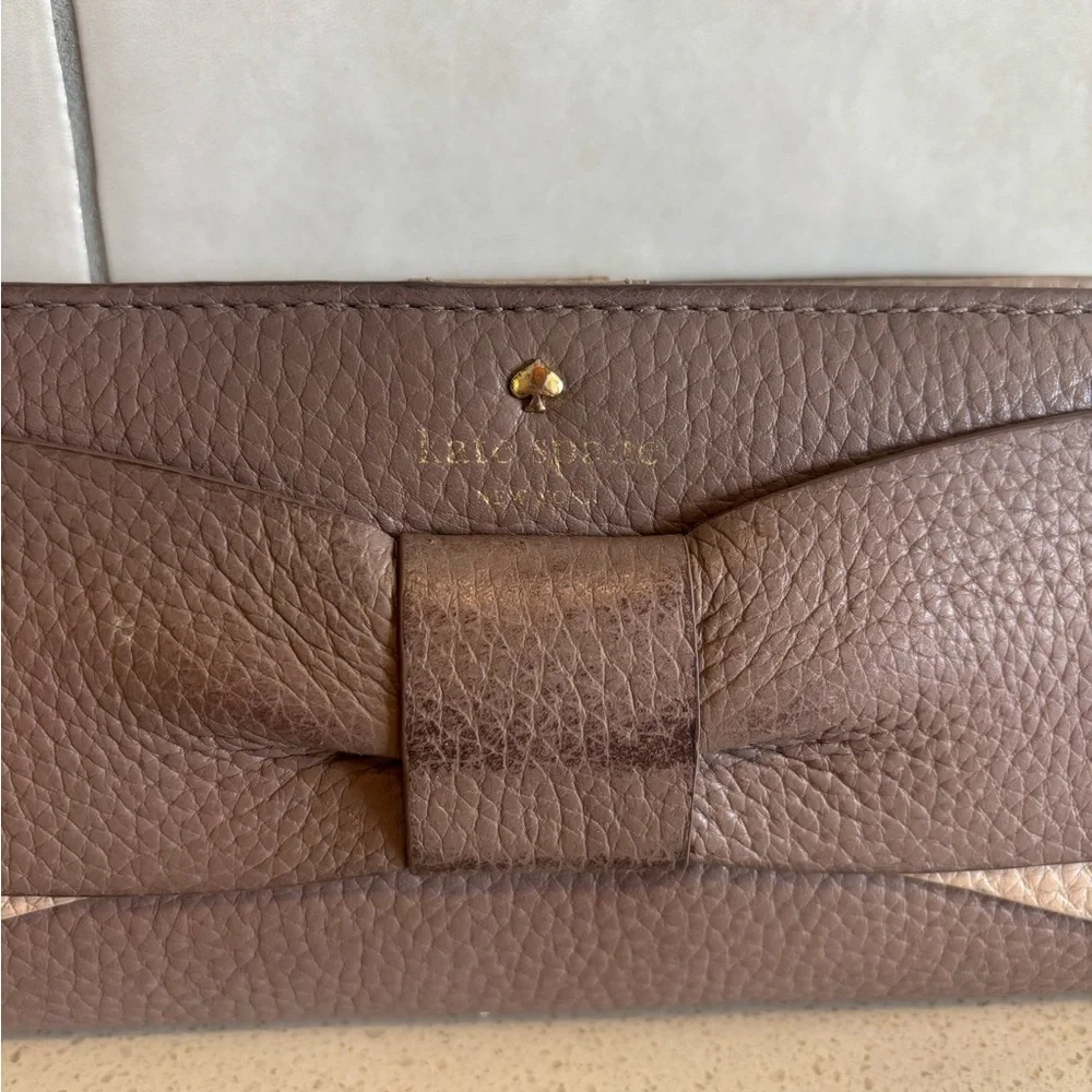 KATE SPADE EDEN LANE JACINDA PORCINI BOW LEATHER WALLET DUSTY PINK